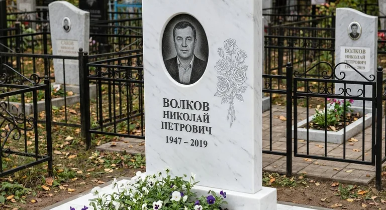 Памятник с гравировкой роз — выполненная работа «Волков» в Иркутске
