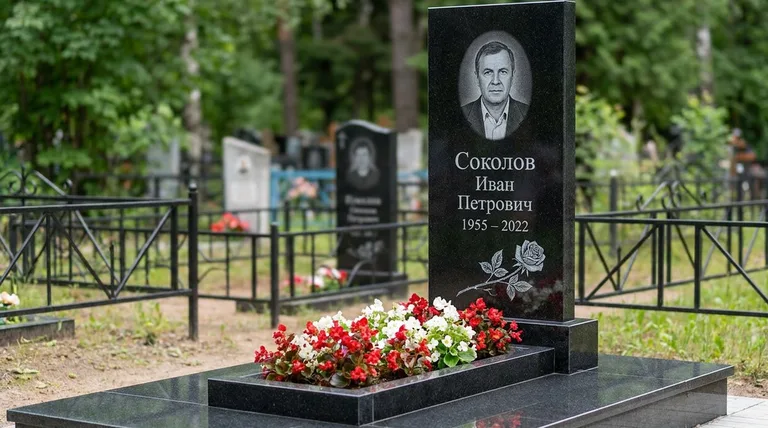 Памятник с гравировкой роз — выполненная работа «Соколов» в Иркутске