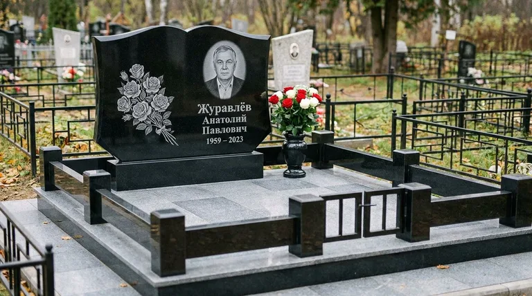 Памятник с гравировкой роз — выполненная работа «Журавлёв» в Иркутске