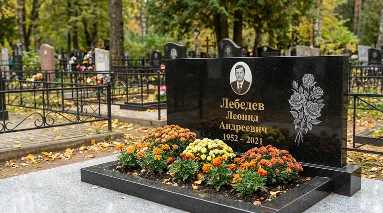 Памятник с гравировкой роз — выполненная работа «Лебедев» в Иркутске