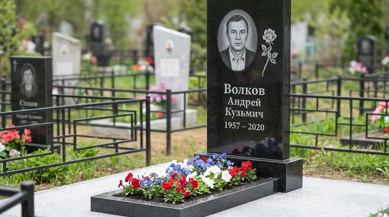 Памятник с гравировкой роз — выполненная работа «Волков» в Иркутске