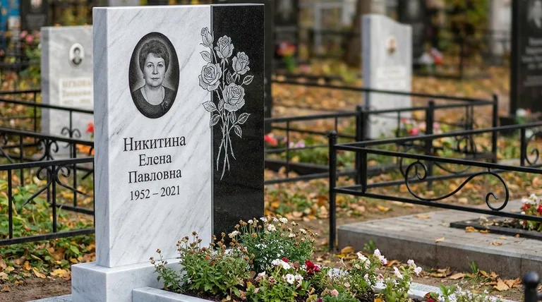 Памятник с гравировкой роз — выполненная работа «Никитина» в Иркутске