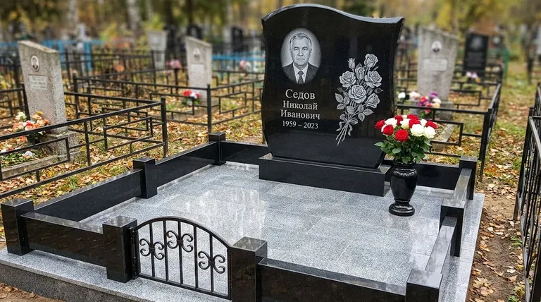 Памятник с гравировкой роз — выполненная работа «Седов» в Иркутске