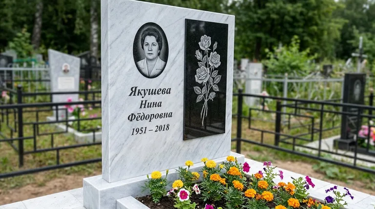 Памятник с гравировкой роз — выполненная работа «Якушева» в Иркутске