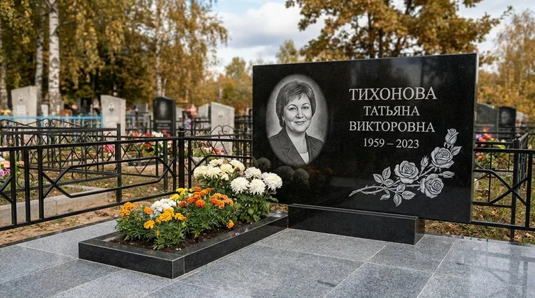 Памятник с гравировкой роз — выполненная работа «Тихонова» в Иркутске