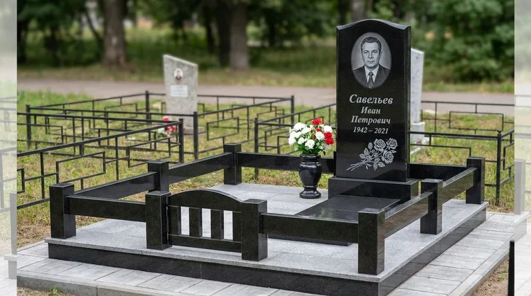 Памятник с гравировкой роз — выполненная работа «Савельев» в Иркутске