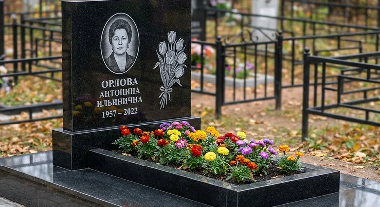 Памятник с гравировкой тюльпанов — выполненная работа «Орлова» в Иркутске
