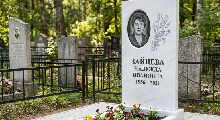 Памятник с гравировкой тюльпанов — выполненная работа «Зайцева» в Иркутске