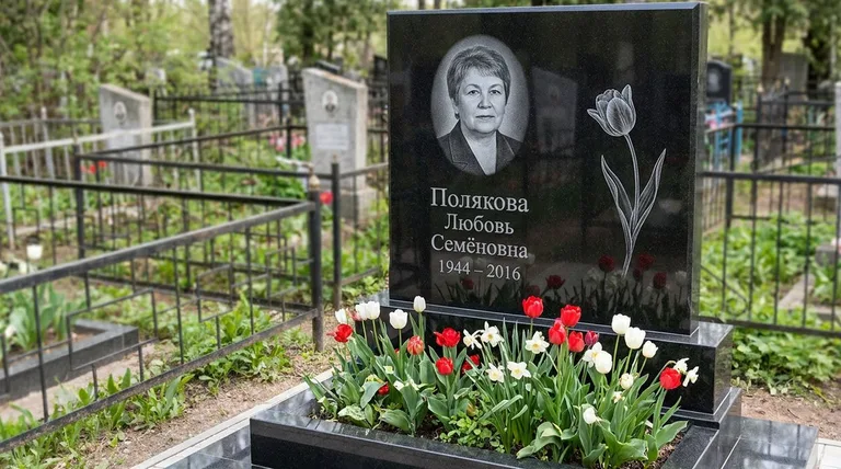 Памятник с гравировкой тюльпанов — выполненная работа «Полякова» в Иркутске