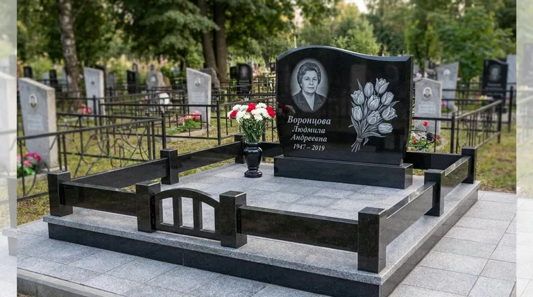 Памятник с гравировкой тюльпанов — выполненная работа «Воронцова» в Иркутске