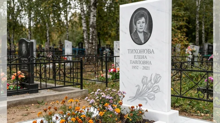 Памятник с гравировкой тюльпанов — выполненная работа «Тихонова» в Иркутске