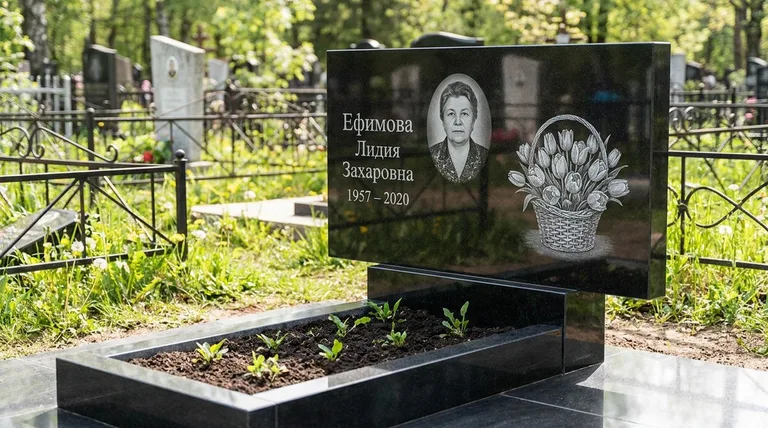 Памятник с гравировкой тюльпанов — выполненная работа «Ефимова» в Иркутске
