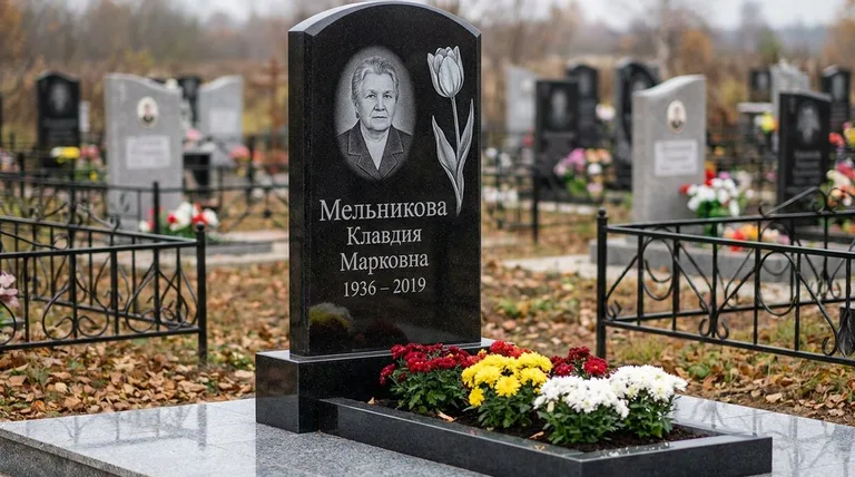 Памятник с гравировкой тюльпанов — выполненная работа «Мельникова» в Иркутске