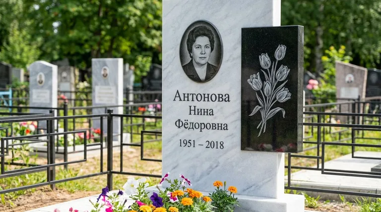 Памятник с гравировкой тюльпанов — выполненная работа «Антонова» в Иркутске