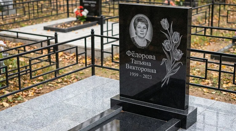 Памятник с гравировкой тюльпанов — выполненная работа «Фёдорова» в Иркутске