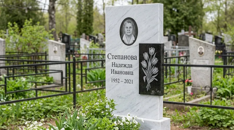 Памятник с гравировкой тюльпанов — выполненная работа «Степанова» в Иркутске