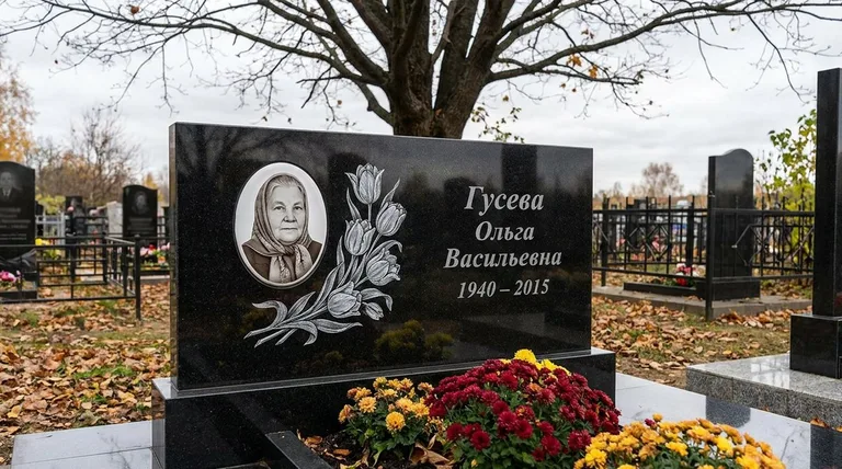 Памятник с гравировкой тюльпанов — выполненная работа «Гусева» в Иркутске