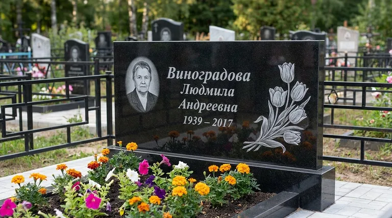 Памятник с гравировкой тюльпанов — выполненная работа «Виноградова» в Иркутске