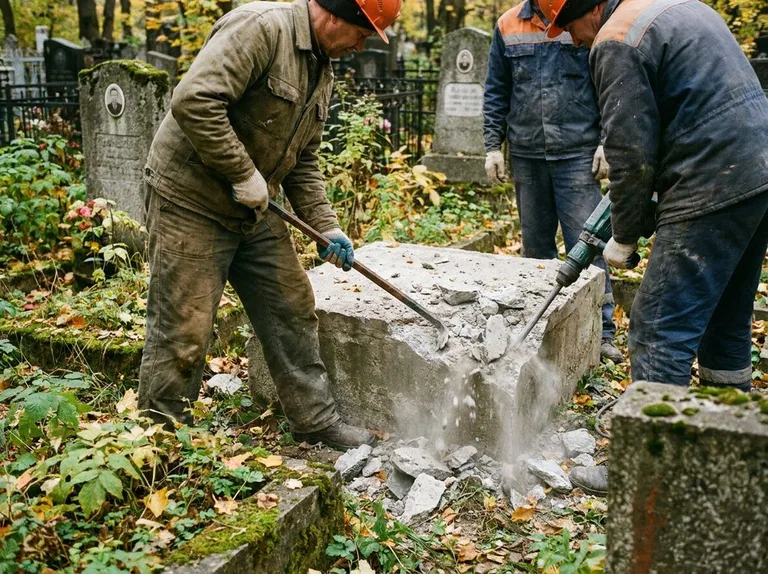 Демонтаж бетонного цоколя и тумбы памятника в Иркутске