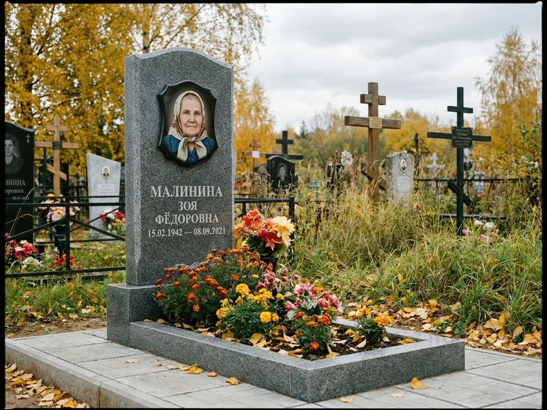 Чёрно-белый керамический портрет на памятнике в Иркутске