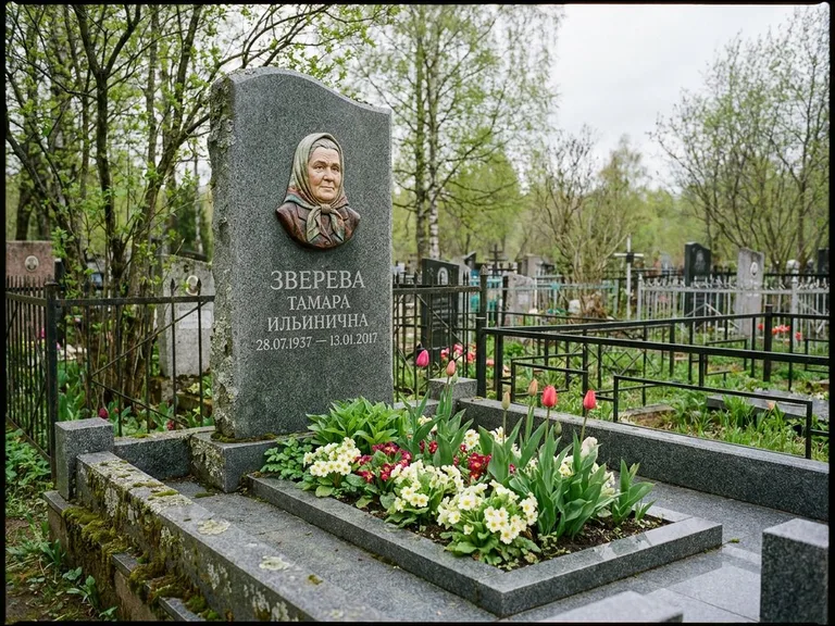 Керамический портрет на летнем кладбище в Иркутске