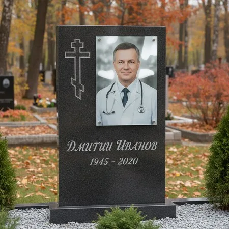 Портрет на стекле 180×240 мм на чёрной стеле в Иркутске