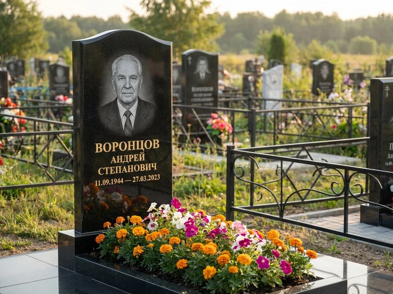 Гравировка фото на памятнике в Иркутске — готовый гравированный портрет на чёрном граните
