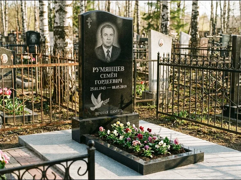 Памятник с гравировкой голубей — гравировка голубя с оливковой ветвью рядом с эпитафией, работа «Румянцев» в Иркутске