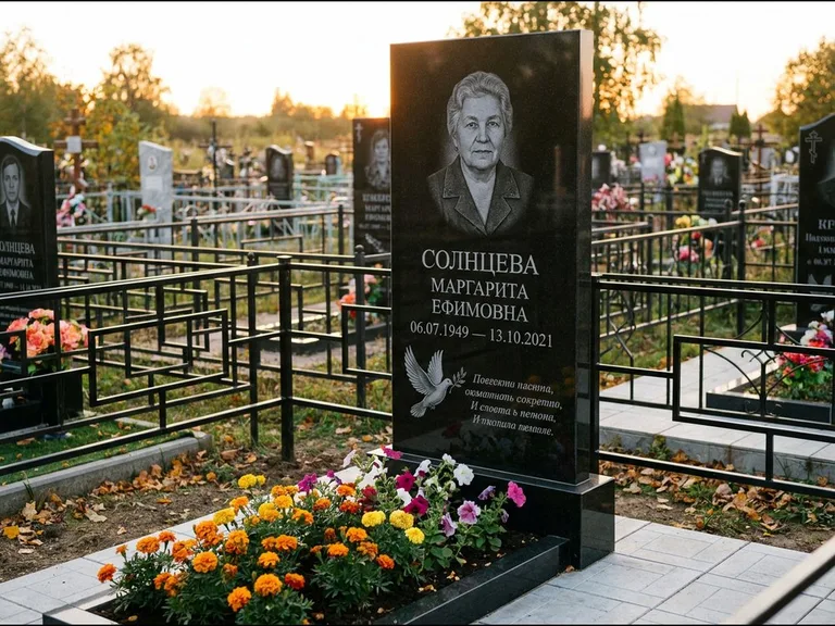 Памятник с гравировкой голубей — гравировка голубя с оливковой ветвью рядом с эпитафией, работа «Солнцева» в Иркутске