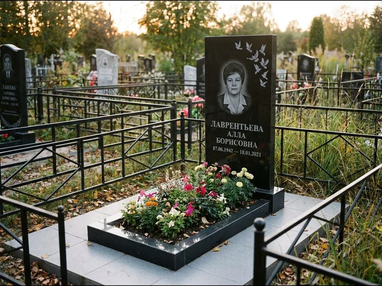 Памятник с гравировкой голубей — гравировка стаи голубей, взлетающей от угла стелы, работа «Лаврентьева» в Иркутске