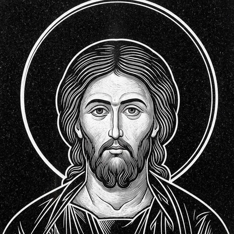 Эскиз иконы: Архангел Михаил — воинам и мужчинам, гравировка на памятник в Иркутске