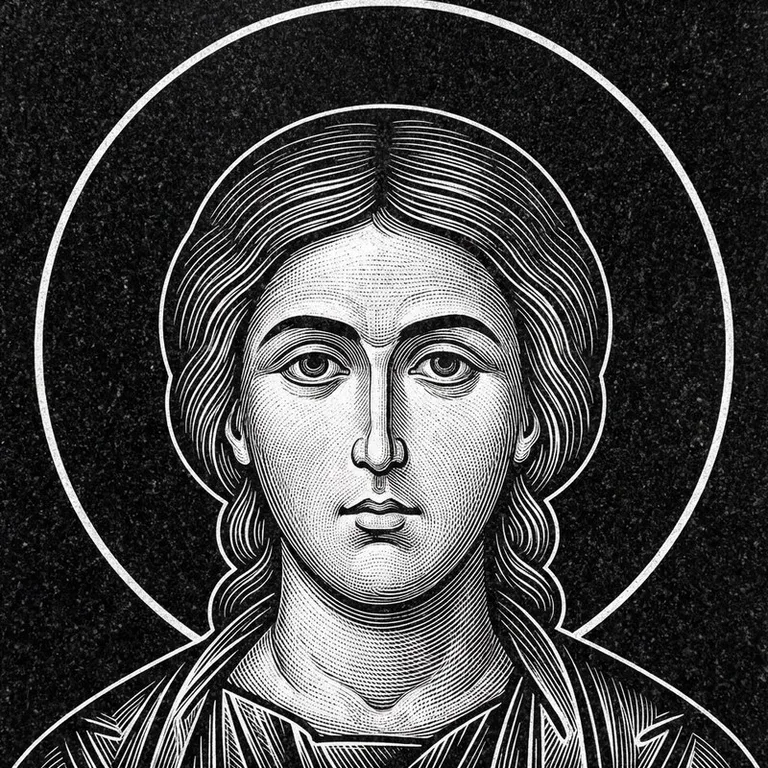 Эскиз иконы: Георгий Победоносец — воинам, гравировка на памятник в Иркутске