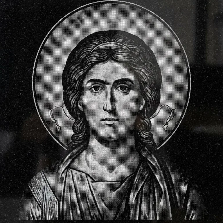 Эскиз иконы: Архангел Михаил (полутон) — образ архангела в полутонах, гравировка на памятник в Иркутске