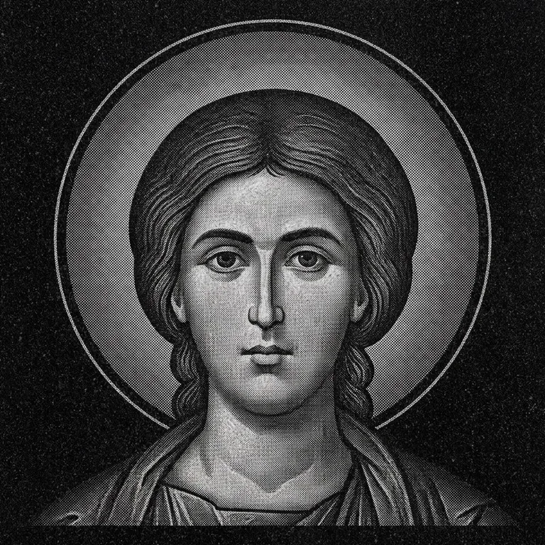 Эскиз иконы: Георгий Победоносец (полутон) — воинский образ, гравировка на памятник в Иркутске