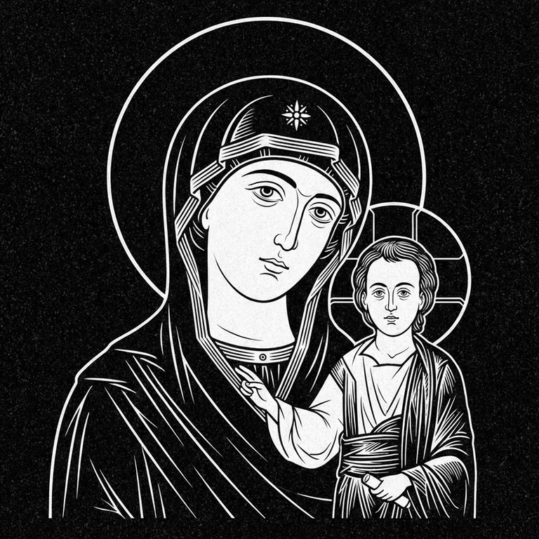 Эскиз иконы: «Утоли моя печали» — облегчение скорби, гравировка на памятник в Иркутске