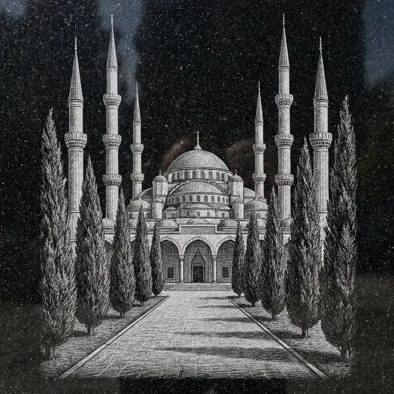 Эскиз: С кипарисами — аллея, ведущая к мечети в Иркутске