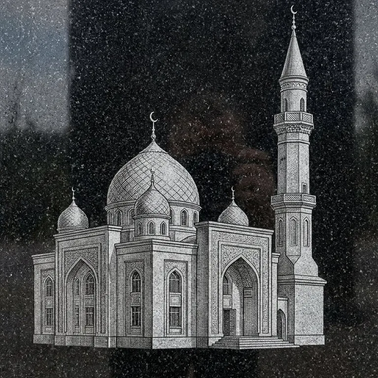 Эскиз: Мечеть Булгара — белокаменная, высокий минарет в Иркутске