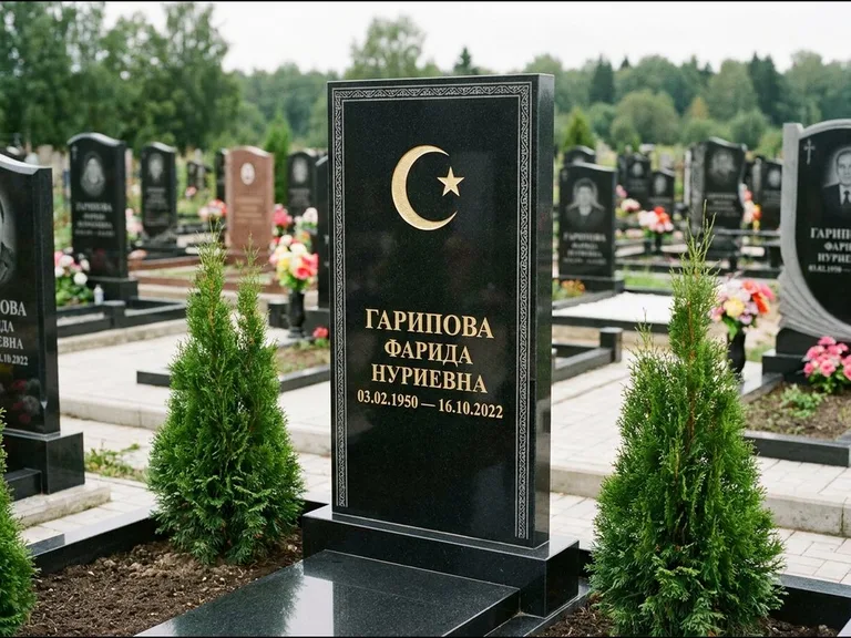 Памятник с гравировкой полумесяца — гравировка полумесяца, работа «Гарипова» в Иркутске