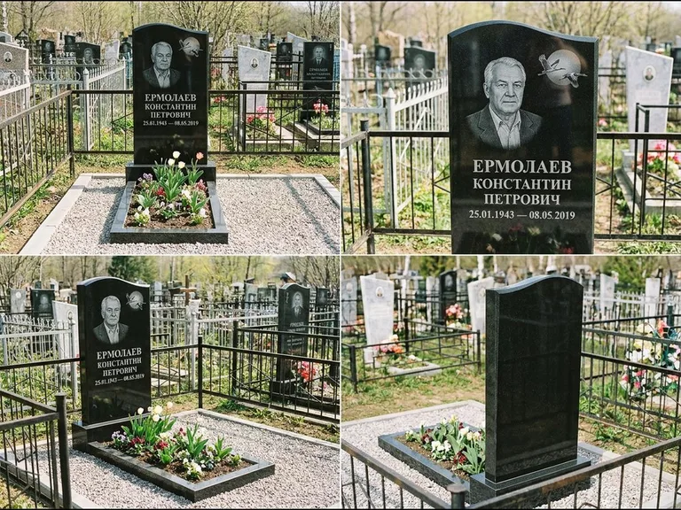 Памятник с гравировкой журавлей — гравировка клина журавлей на фоне солнечного диска, работа «Ермолаев» в Иркутске