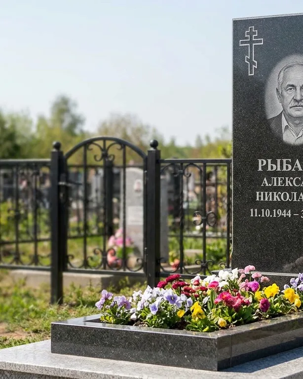 Двойной памятник под ключ с ярким цветником в Иркутске