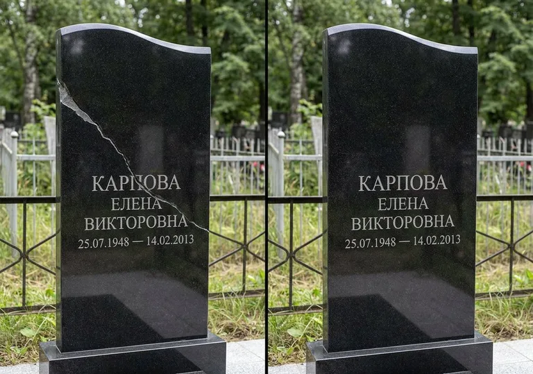 Заделка трещины на чёрном граните: до и после в Иркутске