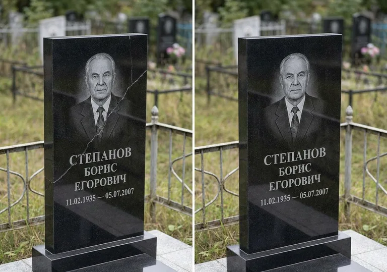 Восстановление надписи и портрета на памятнике: до и после в Иркутске