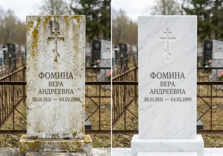 Восстановление мраморного памятника от желтизны и налёта в Иркутске