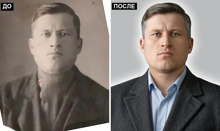 Ретушь фото на памятник — замена одежды: до и после в Иркутске