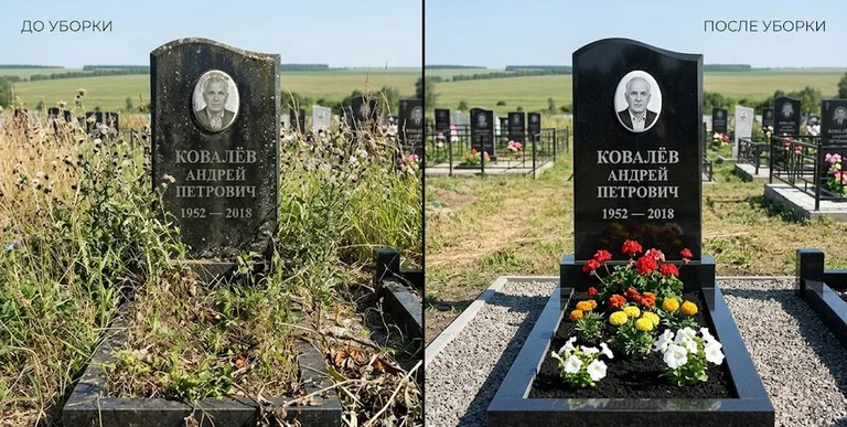Уборка могилы до и после — ухоженный участок в Иркутске