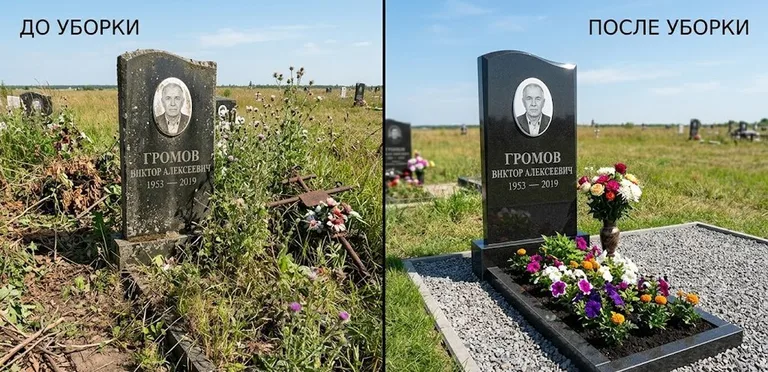 Уборка участка с обелиском до и после в Иркутске