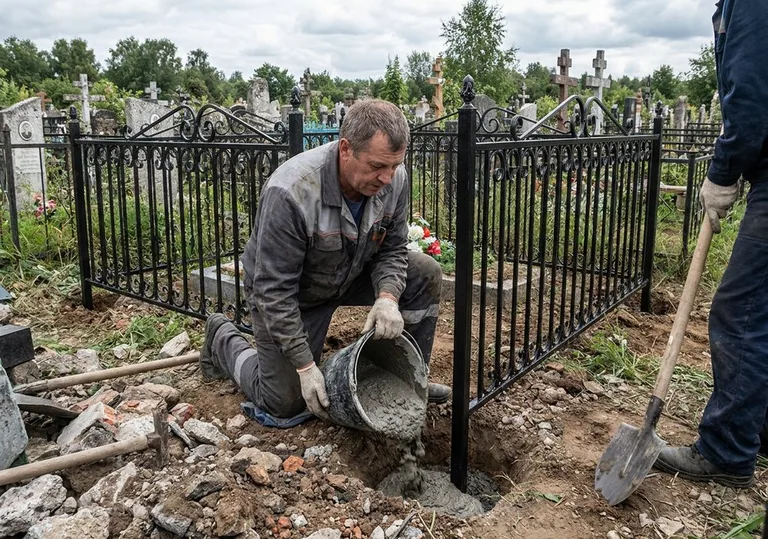 Установка ограды бетонированием ножек в грунт в Иркутске