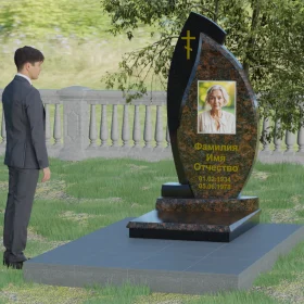 Комбинированный православный памятник с крестом и мемориалом - П004