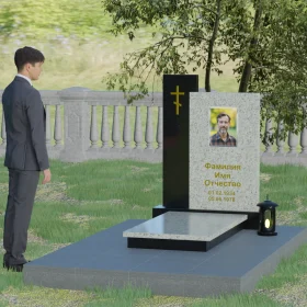 Комбинированный вертикальный памятник с крестом православный - П006