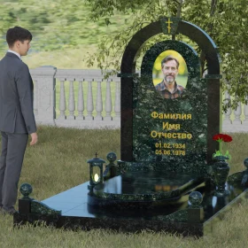 Вертикальный памятник с крестом из гранита и мрамора - П031